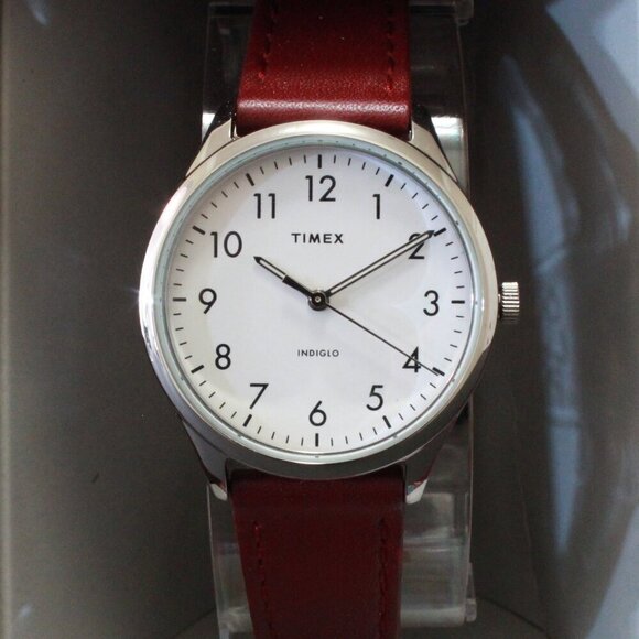 Times Ladies Easy Reader Quartz Watch Burgundy Strap 32mm - Picture 6 of 12